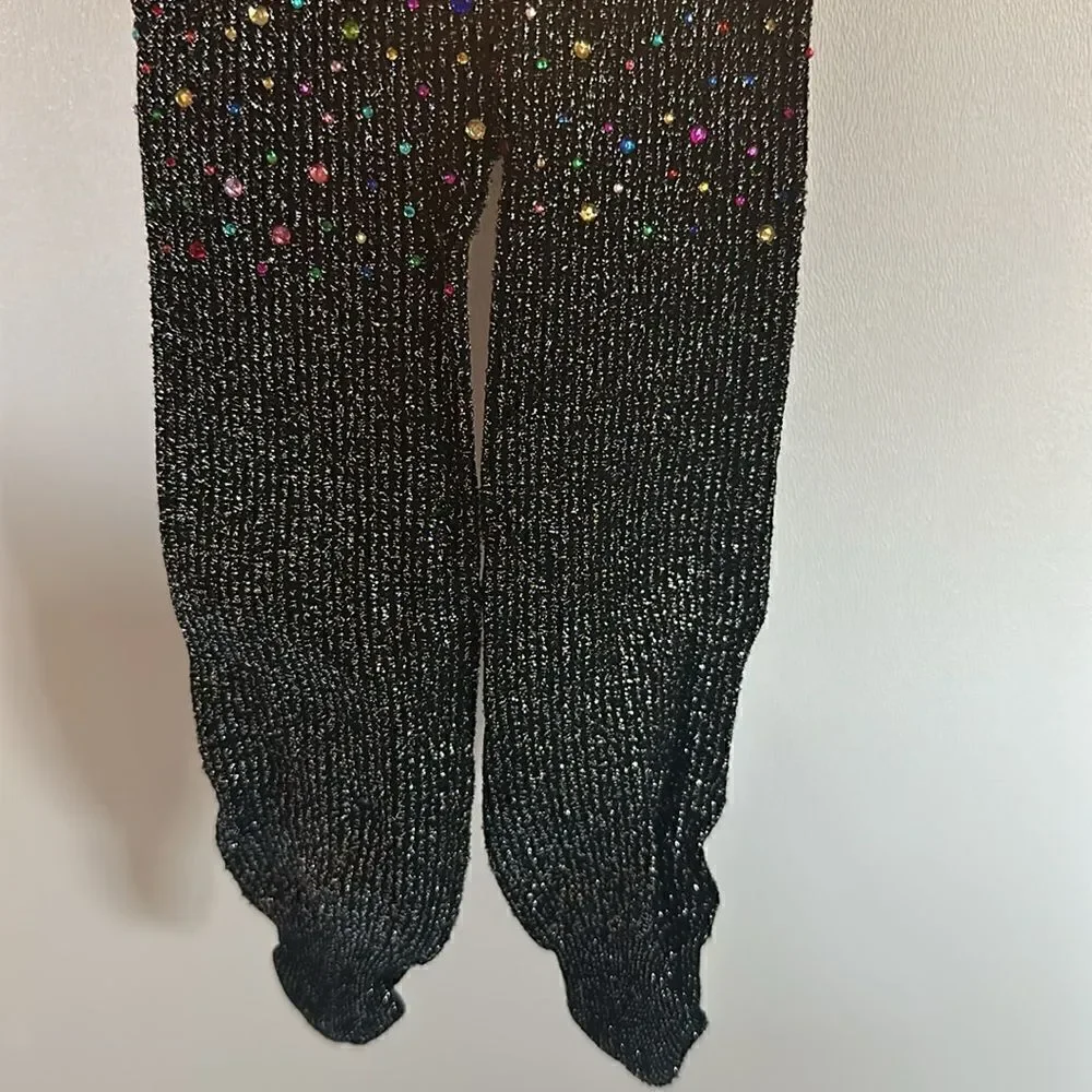 Diamond shimmering multicolored rhinestones pantyhose stocking tights